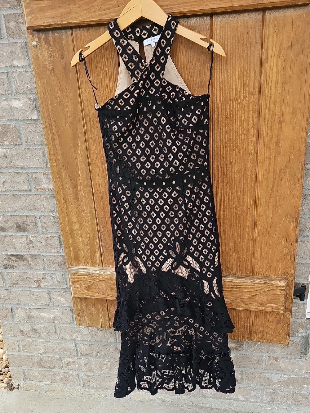 Current Air Black Lace High-Low Dress with Nude Underlay
